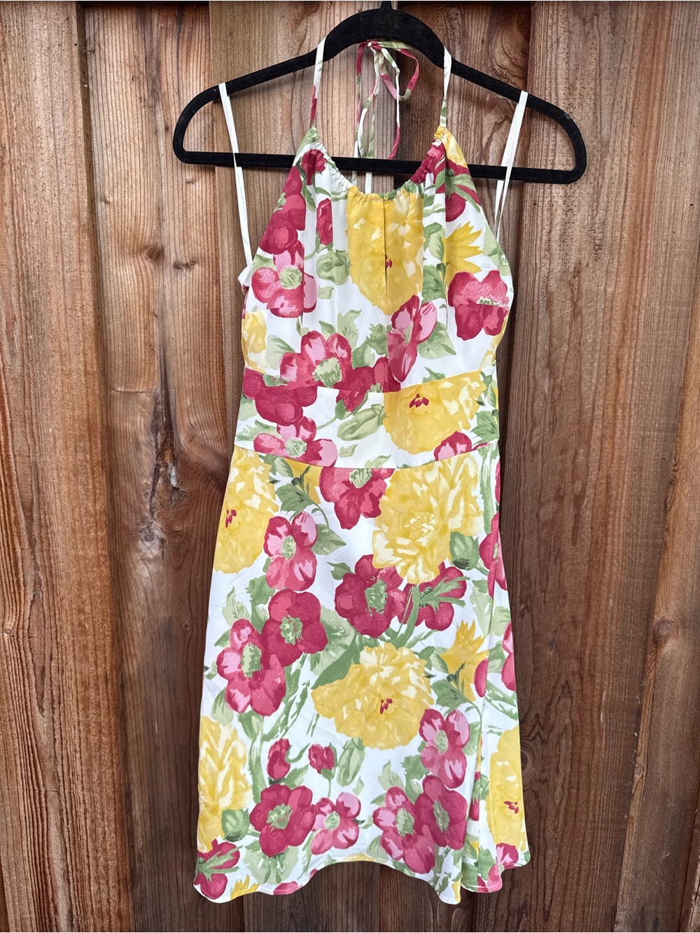 LOFT Floral Halter Backless Dress in White, Yellow & Pink